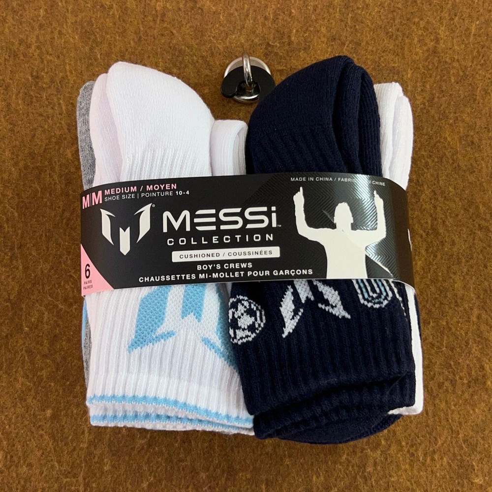 Messi Collection Boys Medium Multi-Color 6-Pack Cushioned Crew Socks New